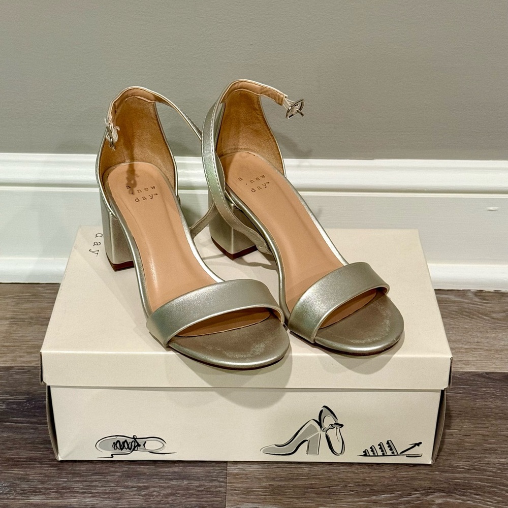 Target a new day Metallic Ankle-Strap Block Heel Sandal - Silver